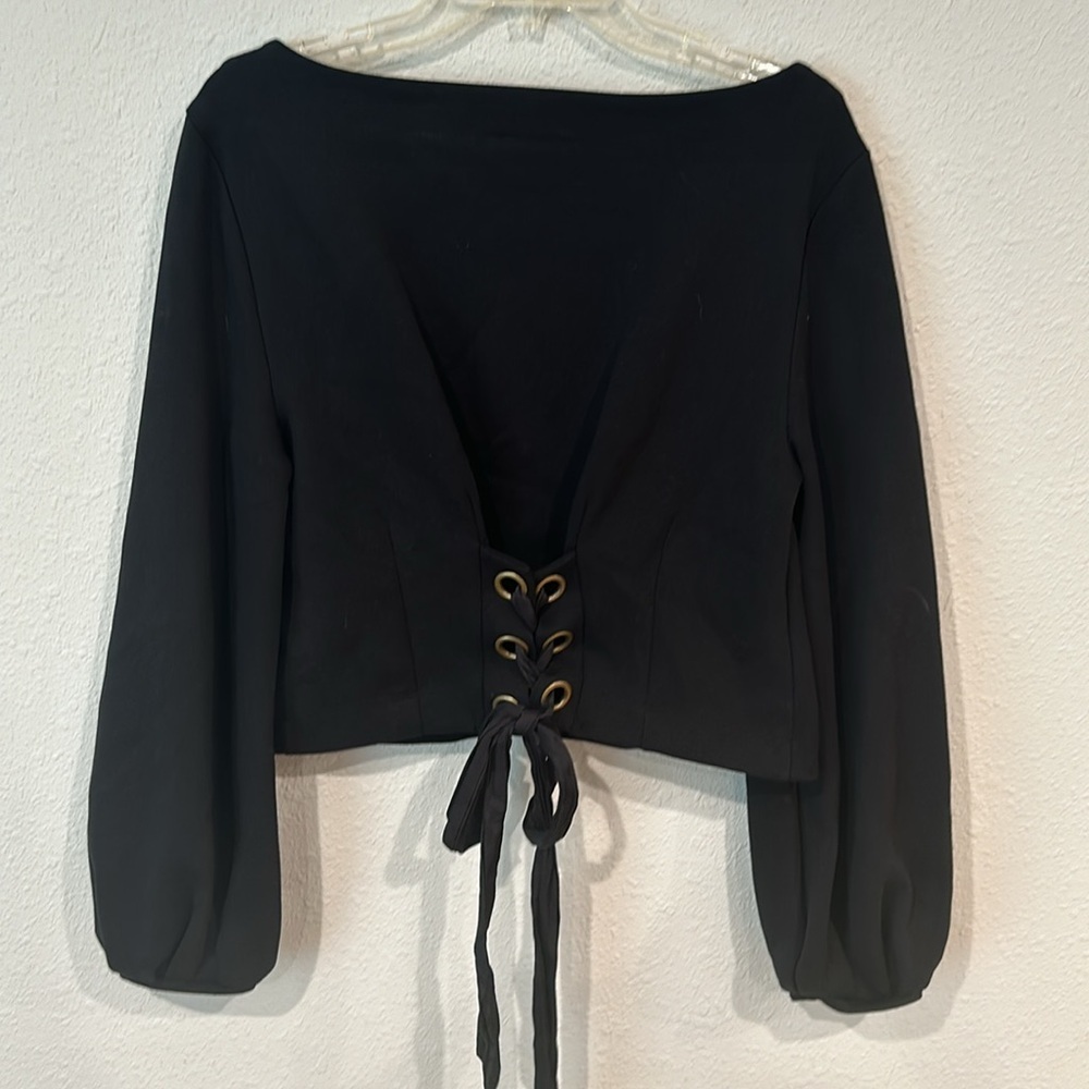 Maeve Anthropologie Tie Back Ponte Pullover Sweatshirt Top in Black Medium - Picture 9 of 11